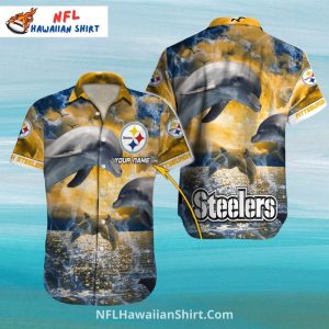 Steelers Hawaiian Shirt Sunset Dolphins Ocean Waves