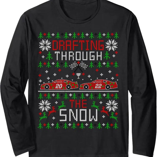 Stock Car Racing Race Fan Ugly Christmas Sweater Party Long Sleeve T-Shirt Hoodie, Sweatshirt | InkThreadWorks.com