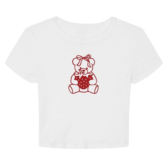 Strawberry Bear Y2K Graphic Cropped T-Shirt