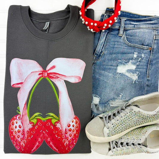 Strawberry Bow Coquette Sweatshirt T-Shirts, Hoodie | InkThreadWorks.com