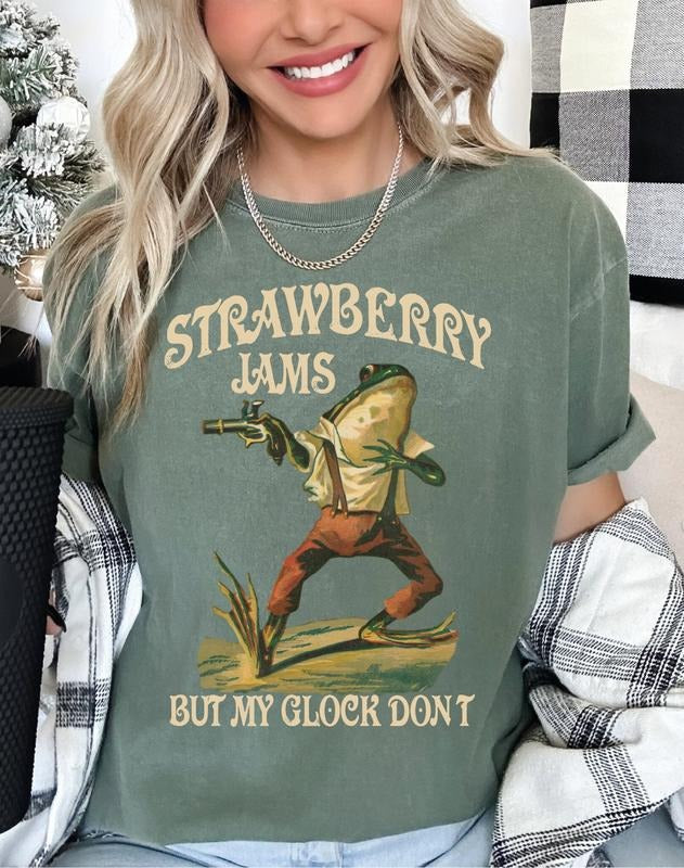 Strawberry Jams But My Glock Don't  Tee Shirt , Funny Frog T-Shirt, Funny Meme T-Shirt Hoodie, Sweatshirt