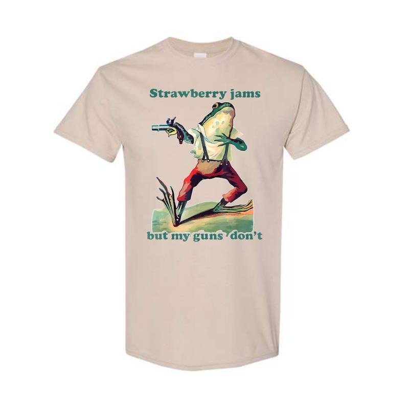 Strawberry Jams But My Glock Don't Shirt, Funny Shirt, Meme Shirt, Cowboy Frog Shirt Hoodie, Sweatshirt | InkThreadWorks.com