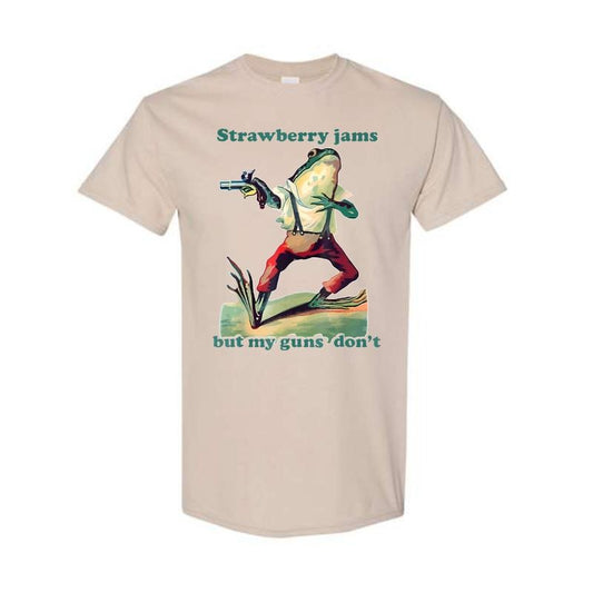 Strawberry Jams But My Glock Don't Shirt, Funny Shirt, Meme Shirt, Cowboy Frog Shirt Hoodie, Sweatshirt | InkThreadWorks.com