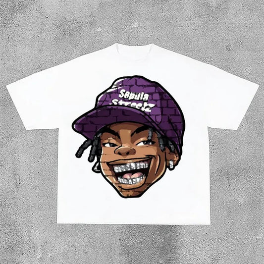 Street Trend Cartoon Graffiti Big Head Graphic Cotton T-shirt