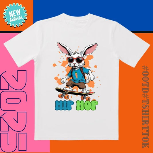 Skateboard Bunny Boom! 'Neon Collision' Tee |   3D Cut & Hip Hop Graphics |   Must-Have for Skate Parks/Date Nights/Streetwear