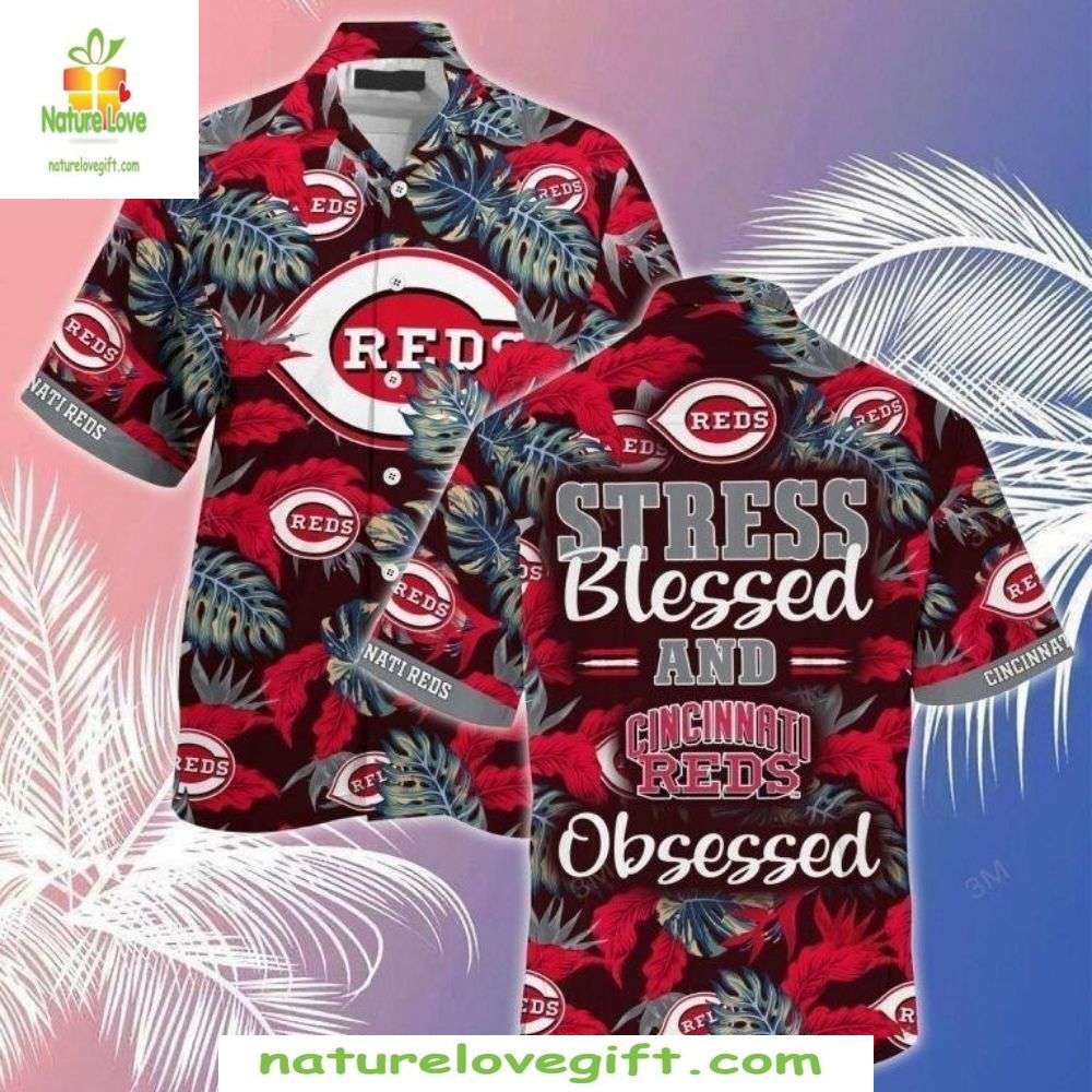 Cincinnati Reds Hawaiian Shirt Stress Blessed Stylish Baseball Apparel