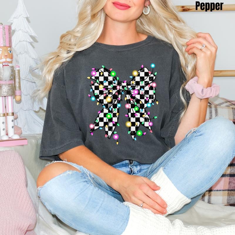 String Lights Checker Bow Comfort Colors T-Shirt 'NLB' Hoodie, Sweatshirt | InkThreadWorks.com