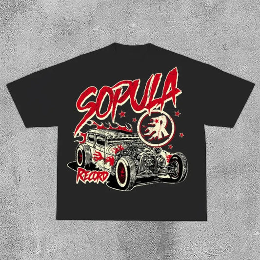 Studio Fun Flame Car Graphics Print Cotton T-Shirt