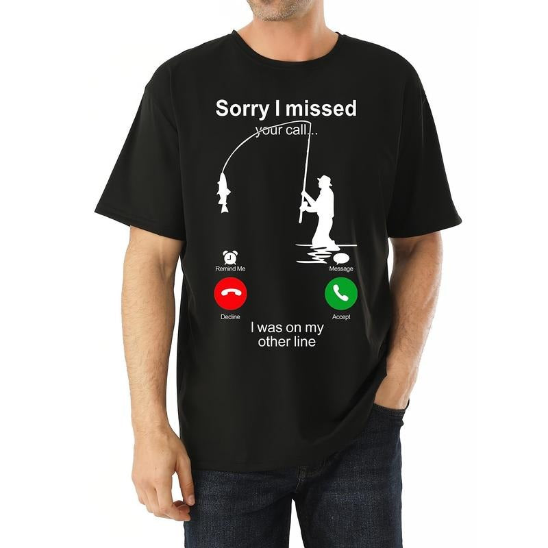 Stylish Fisher Man Print T-Shirt for Men - Short Sleeve Crew Neck Tee for Summer Outdoor Activities