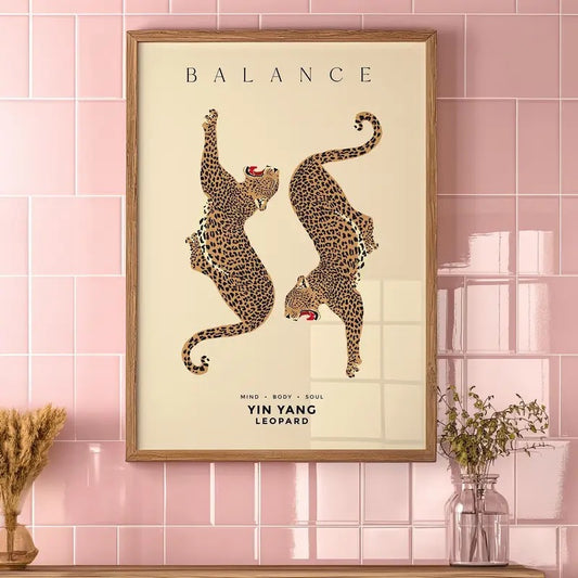 Stylish Leopard Wall Art, Trendy Animal Art Print, Aesthetic Wall Decor, Cheetah Poster, Yin Yang Poster Mindfulness Modern Wall Decor Gift
