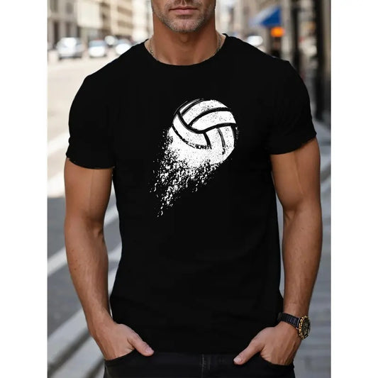 Stylish Volleyball Graphic Tee - T-Shirts - Breathable, Lightweight, Comfy Crew Neck Short Sleeve Top for Summer, Casual Street Fashion for Men Made in USA