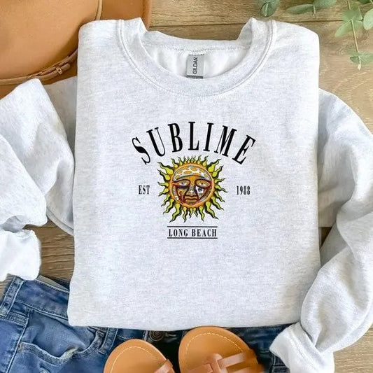 Sublime Long Beach Crew Neck Sweatshirt, pink easter hoodies & sweaters, Womenswear, swweatshirt hot trend