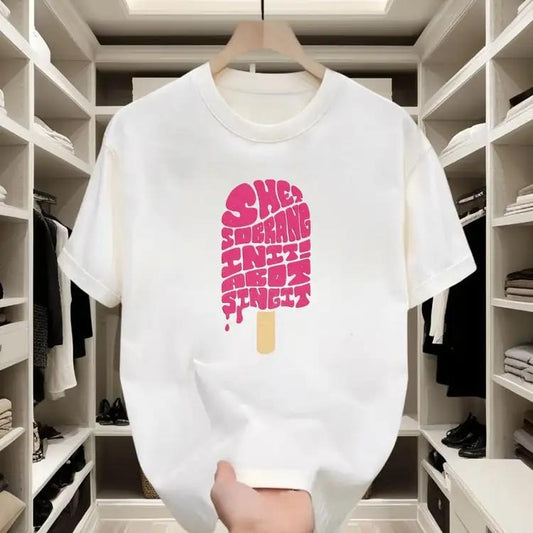 Summer - trendy Graphic Tee |   Eye - catching Ice - cream Lettering, Great for Beach & City Walks
