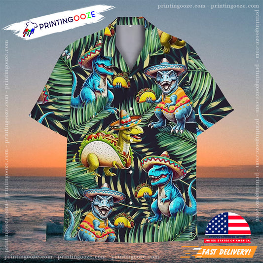 Summer Beach Button Down Taco Dinosaur Hawaiian Shirt