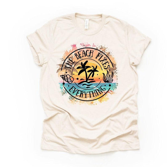 Summer Beach Tee, The Beach Fixes Everything, Cute Beach Vacation Design on premium unisex shirt, 3 color choices, 3x...