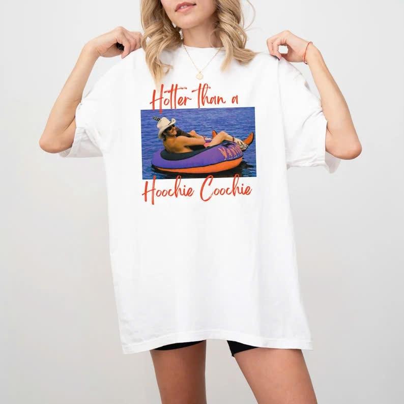 Hotter Than A Hoochie Coochie Shirt, Country Music Shirt, Gift for Music Lover, Women Concert Tee, 90s Country Music Trendy Summer Tee,  Happy Little Kayak - Printed Crew Neck T-shirt, Spring/Summer Casual Short Sleeve T-shirt, Cotton Fabric