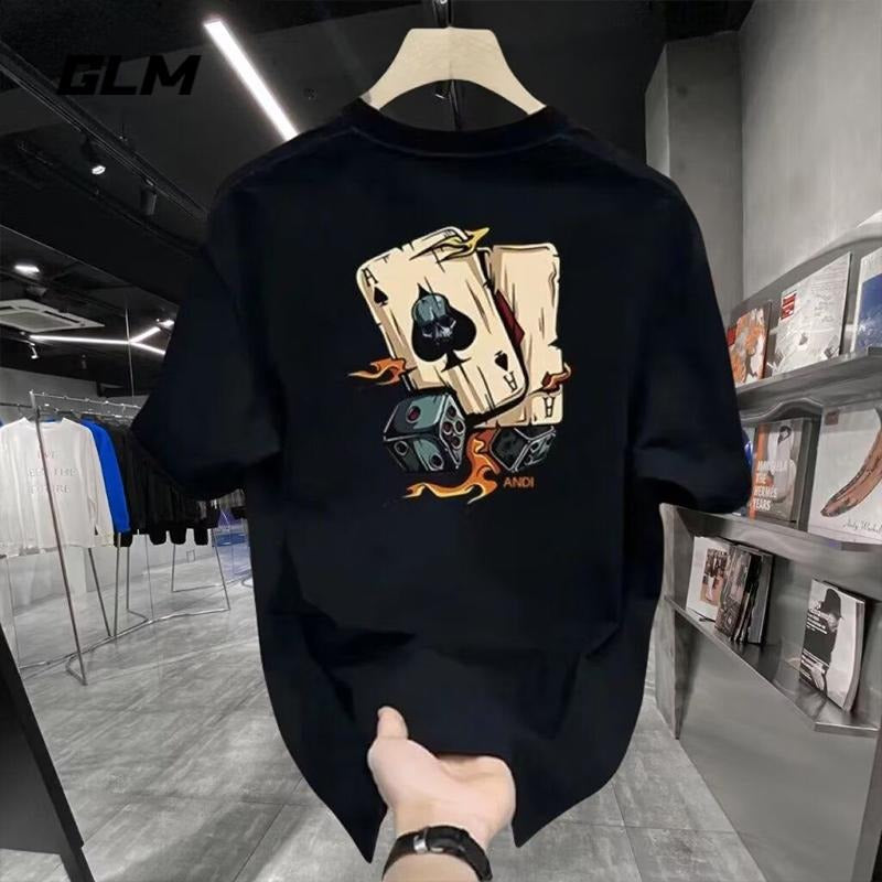 Summer Cotton Casual Men's Short Sleeve Loose Fit Printed Stylish High Street Crew Neck Ins Top T-Shirts, Hoodie, Sweatshirt