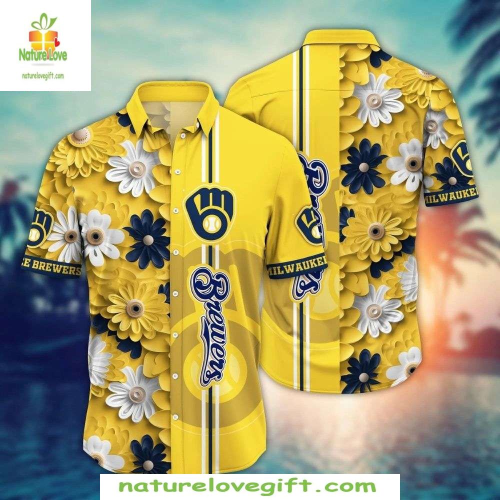 Milwaukee Brewers Hawaiian Shirt Yellow Floral MLB Baseball Apparel