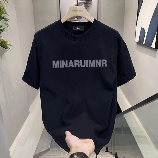 Summer Trendy Brand Pure Cotton Short Sleeve T-Shirt for Men Loose Fit Versatile Japanese Retro Style Half Sleeve Hoodie,...