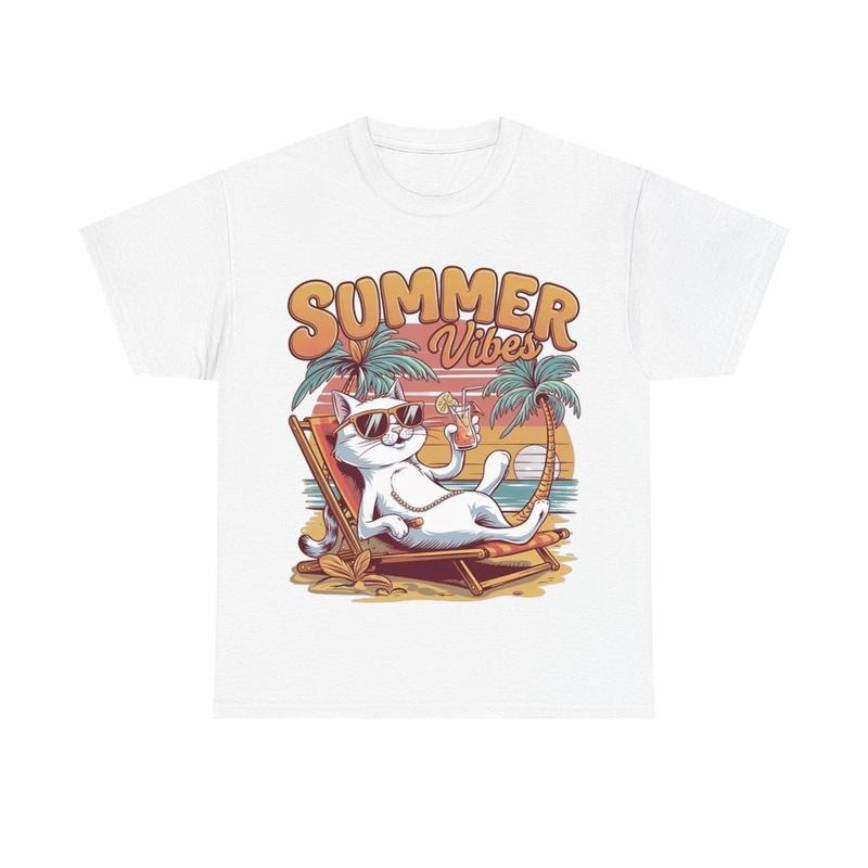 Summer Vibes Cute Cat Shirt, Unisex Graphic Shirt