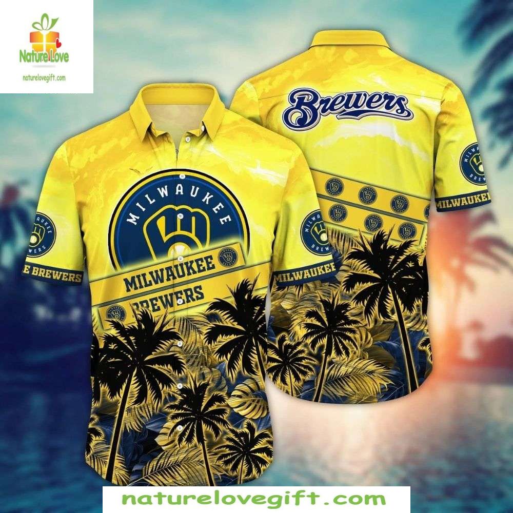Milwaukee Brewers Hawaiian Shirt Sunny Palm Curve Stylish Baseball Apparel