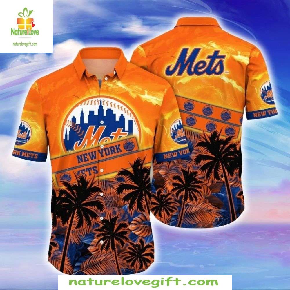NY Mets Hawaiian Shirt Sunny Palm Baseball Fan Apparel X21P5970