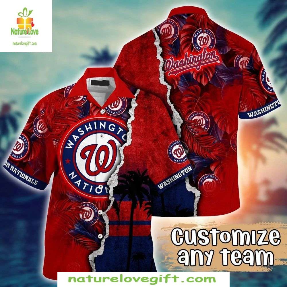 Washington Nationals Hawaiian Shirt Custom MLB Baseball Apparel Sunset Palm