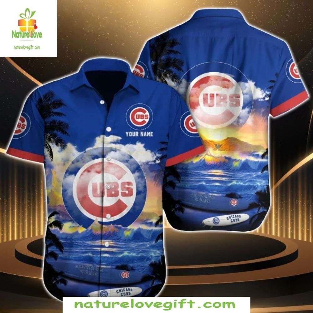 Chicago Cubs Hawaiian Shirt Customizable Sunset Palms Baseball Apparel