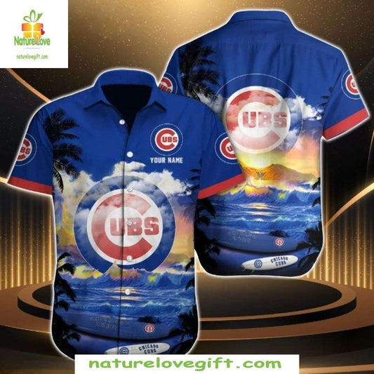 Chicago Cubs Hawaiian Shirt Customizable Sunset Palms Baseball Apparel