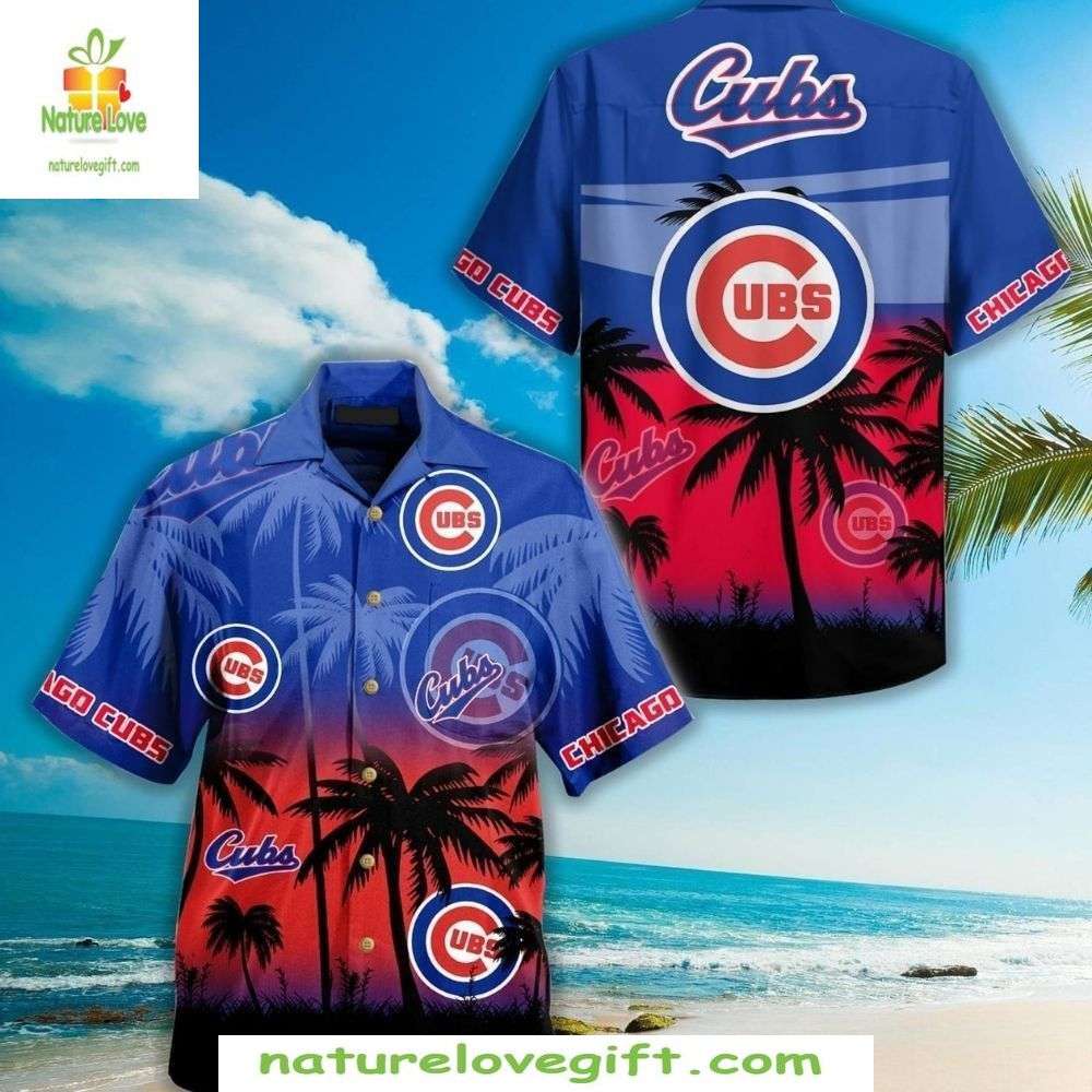 Chicago Cubs Hawaiian Shirt Sunset Palms Tropical Baseball Apparel