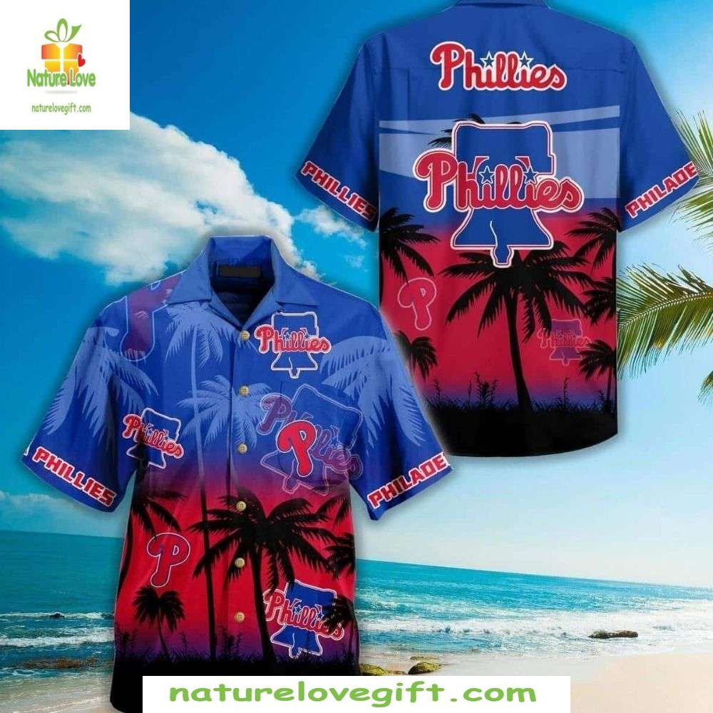 Philadelphia Phillies Hawaiian Shirt Tropical Sunset Palms MLB Baseball Apparel