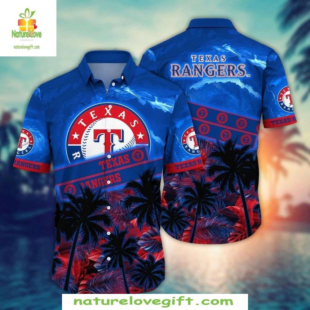 Texas Rangers Hawaiian Shirt Sunset Palms Silhouettes Baseball Apparel