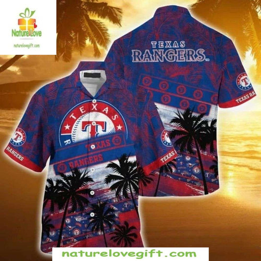 Texas Rangers Hawaiian Shirt Sunset Palms Aloha Baseball Shirt Dusk Till Dawn