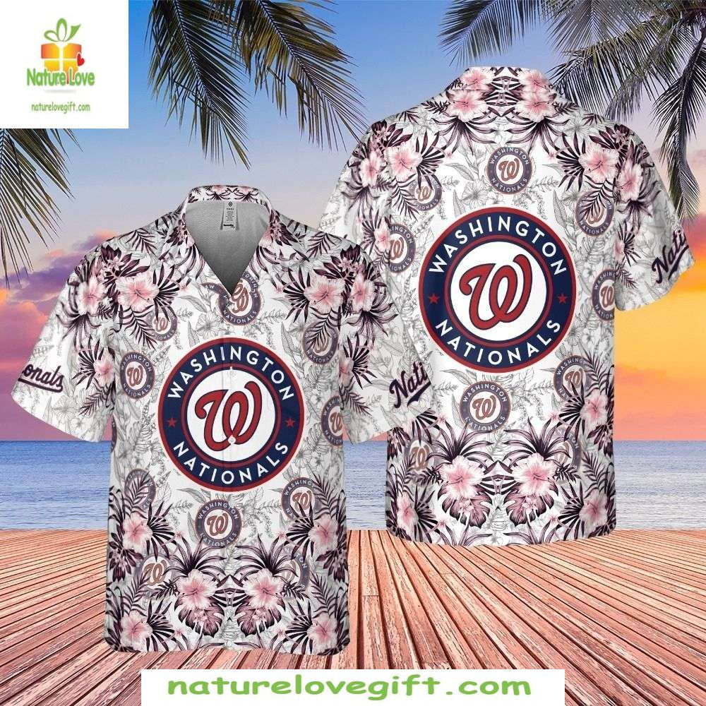 Washington Nationals Hawaiian Shirt Sunset Palms Aloha Floral MLB Baseball Apparel