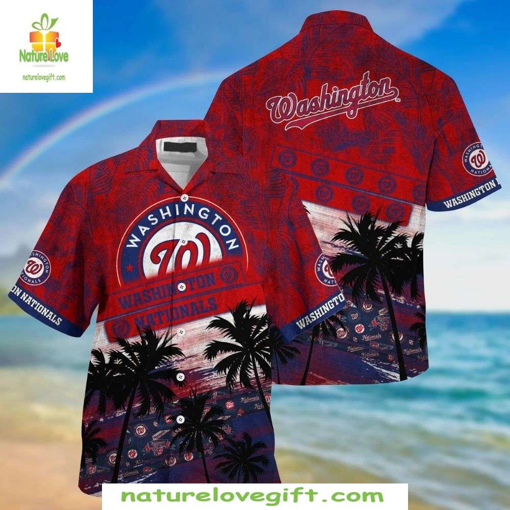 Washington Nationals Hawaiian Shirt Sunset Palms MLB Beach Vibe Aloha Shirt
