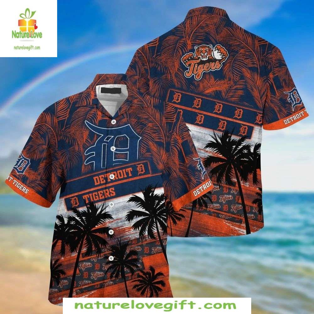 MLB Hawaiian Shirt Sunset Tigers Palms Team Logos Baseball Apparel