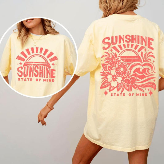 Sunshine State of Mind, Front and Back, Retro Beach, Summer, Comfort Colors T-Shirt, Women's Comfort Colors Tee Hoodie,...