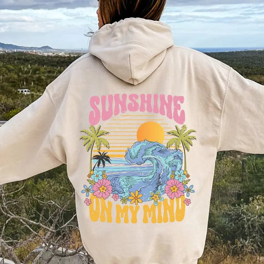 Sunshine on my mind Graphic Hoodie, Cotton Casual Oversized Hoodie, Sunset Hoodie, Beach Hoodie, Womens Sweatshirt Womenswear Polyester Tops Sweaters Underwear Yarn