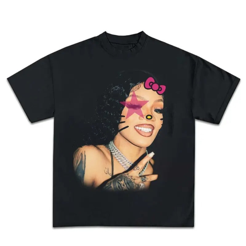 Super Star Big Glorillaa Kityy Graphic Big Face Rap Tee Shirt Retro Top Streetwear