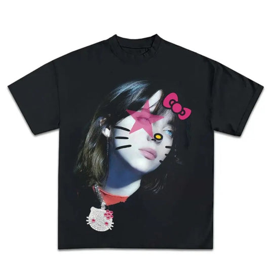 Super Star Kityy Billiie EyelashGraphic Big Face Rap Tee Shirt Retro Top Streetwear