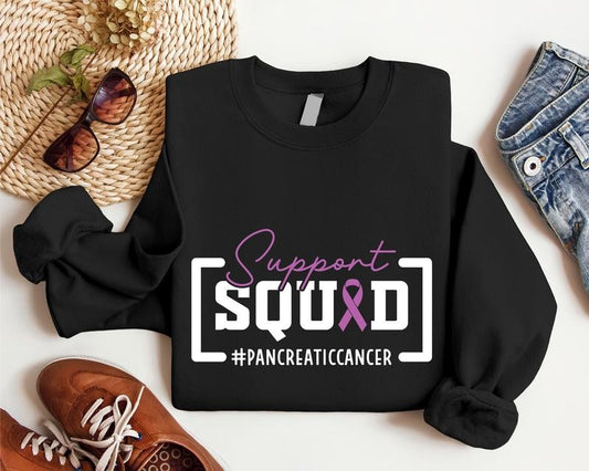 Support Squad Pancreatic Cancer Sweatshirt, Matching Cancer Fighters Sweater, Pancreatic Cancer Warrior, Purple Ribbon...