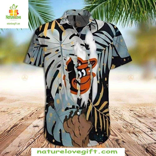 Baltimore Orioles Hawaiian Shirt Surfing Monochrome Leaves MLB Baseball Apparel