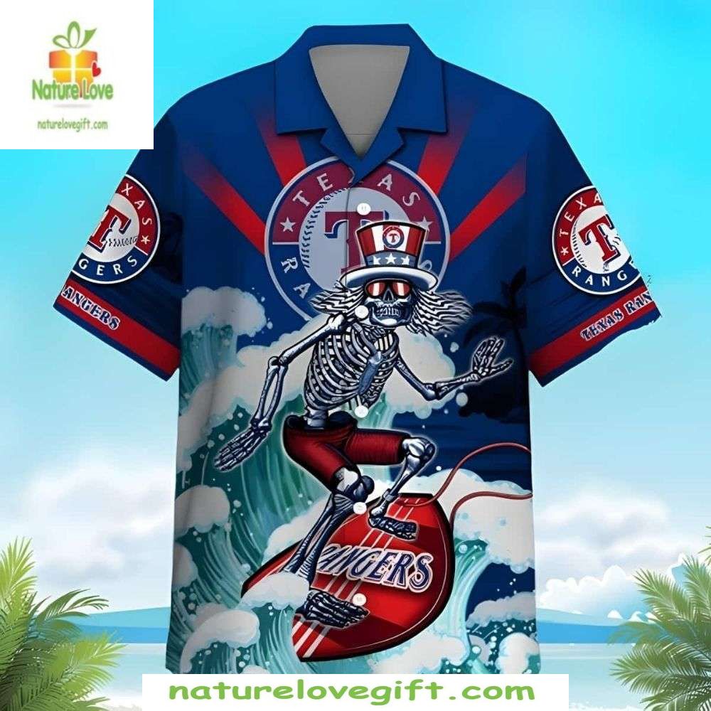 Texas Rangers MLB Hawaiian Shirt Surfing Skeleton Baseball Apparel