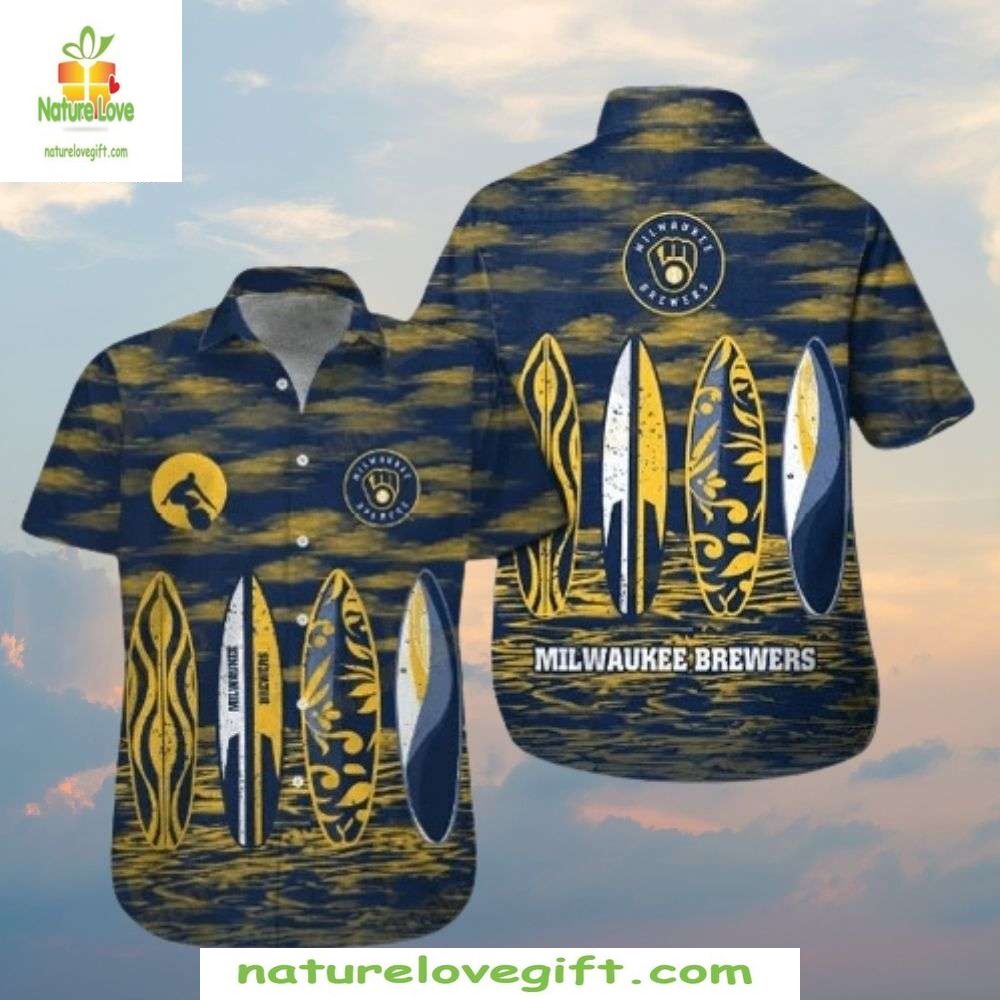 Milwaukee Brewers Hawaiian Shirt Surfboard Aloha Shirt MLB Baseball Apparel