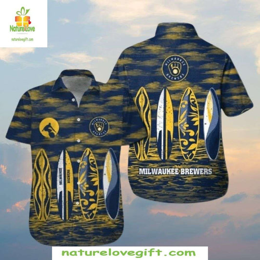 Milwaukee Brewers Hawaiian Shirt Surfboard Aloha Shirt MLB Baseball Apparel
