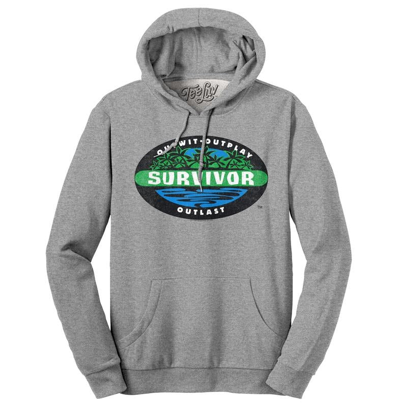 Survivor Outwit Outplay Outlast Logo Hooded Sweatshirt - Oxford Gray T-Shirts, Hoodie | InkThreadWorks.com