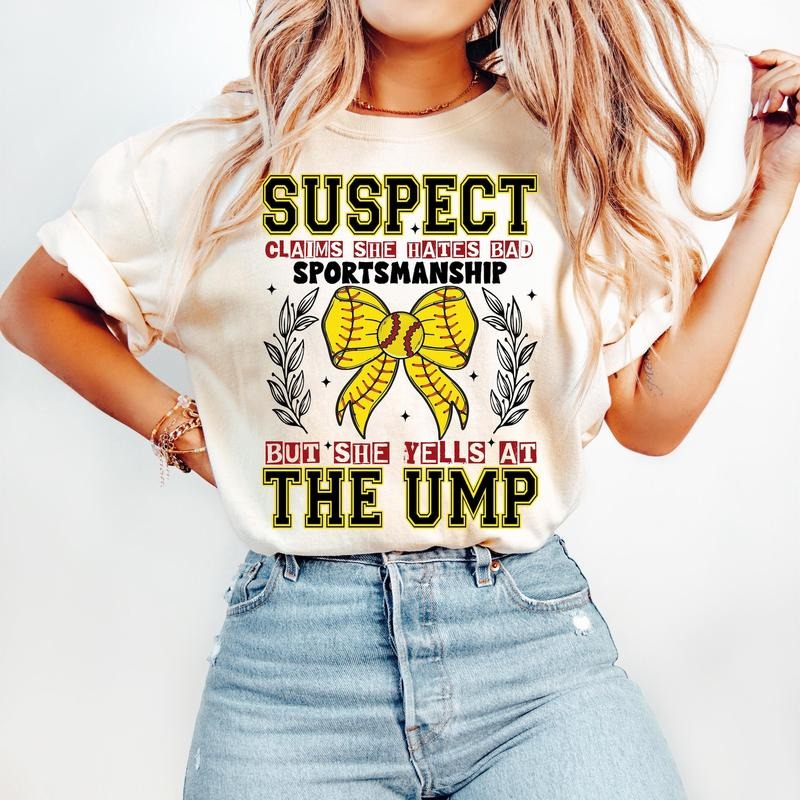 Suspect Claims Softball T-Shirt, Softball Coquette T-Shirt, Game Day T-Shirt, Retro Softball Bow T-Shirt, Funny Softball...
