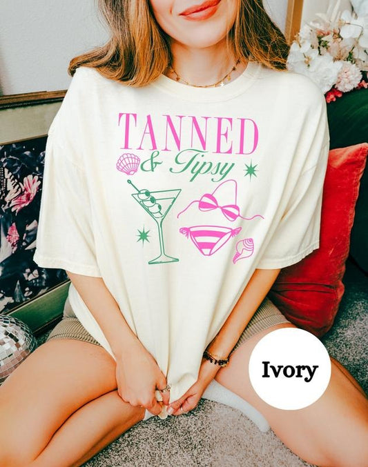 Tanned And Tipsy Shirt/T shirt/Hoodie/Sweater For Pool Party Retro Martini Shirt Boho Summer Graphic Tee For Cruise Summer Shirt For Vacation Preppy Tshirt