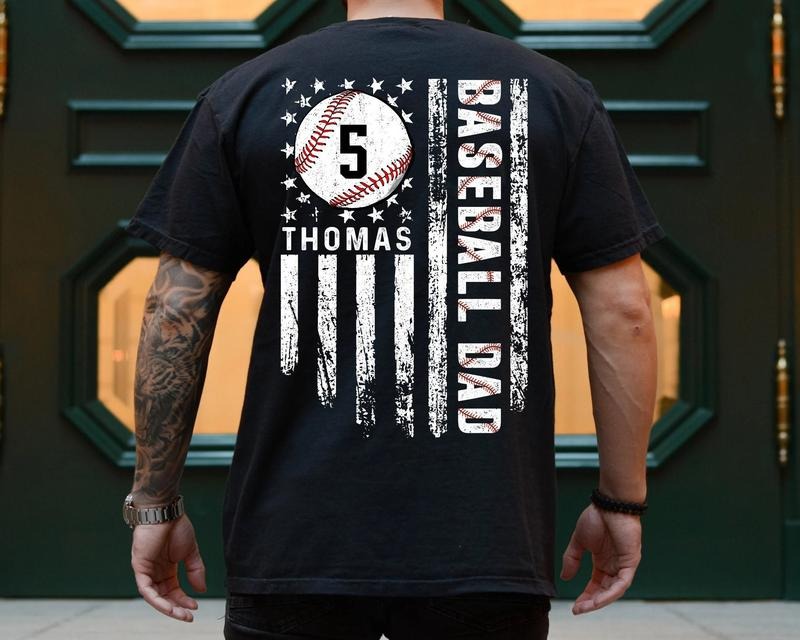 Baseball Dad Sweatshirt//T shirt/Hoodie/Sweater Personalized Name Number Baseball Player Shirt For Dad Baseball Dad Shirt...