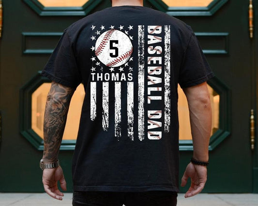 Baseball Dad Sweatshirt//T shirt/Hoodie/Sweater Personalized Name Number Baseball Player Shirt For Dad Baseball Dad Shirt...